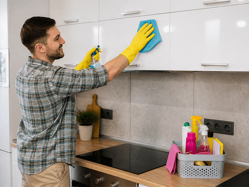 Deep cleaning routine for kitchen cabinets